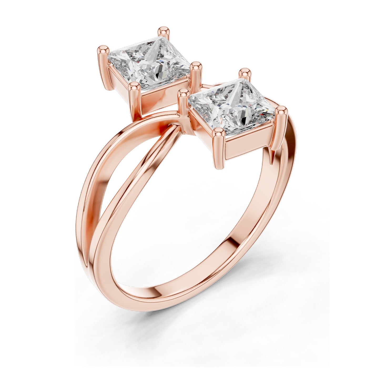 1.30 CT Princess Cut Lab Diamond Double Stone Ring | VVS-VS EF Clarity | 18KT, 14KT, 10KT Gold & 925 Silver | Rose, Yellow, White Gold & Moissanite Options