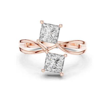 1.30 CT Princess Cut Lab Diamond Double Stone Ring | VVS-VS EF Clarity | 18KT, 14KT, 10KT Gold & 925 Silver | Rose, Yellow, White Gold & Moissanite Options