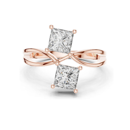 1.30 CT Princess Cut Lab Diamond Double Stone Ring | VVS-VS EF Clarity | 18KT, 14KT, 10KT Gold & 925 Silver | Rose, Yellow, White Gold & Moissanite Options