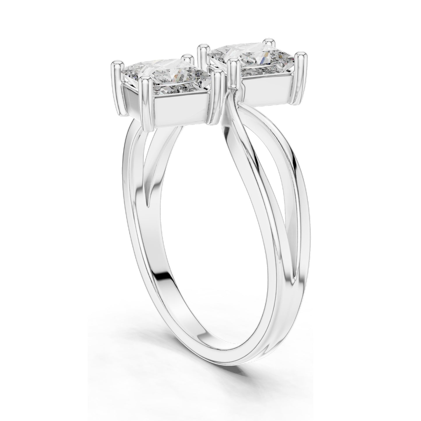 1.30 CT Princess Cut Lab Diamond Double Stone Ring | VVS-VS EF Clarity | 18KT, 14KT, 10KT Gold & 925 Silver | Rose, Yellow, White Gold & Moissanite Options