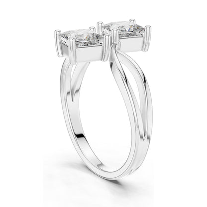 1.30 CT Princess Cut Lab Diamond Double Stone Ring | VVS-VS EF Clarity | 18KT, 14KT, 10KT Gold & 925 Silver | Rose, Yellow, White Gold & Moissanite Options