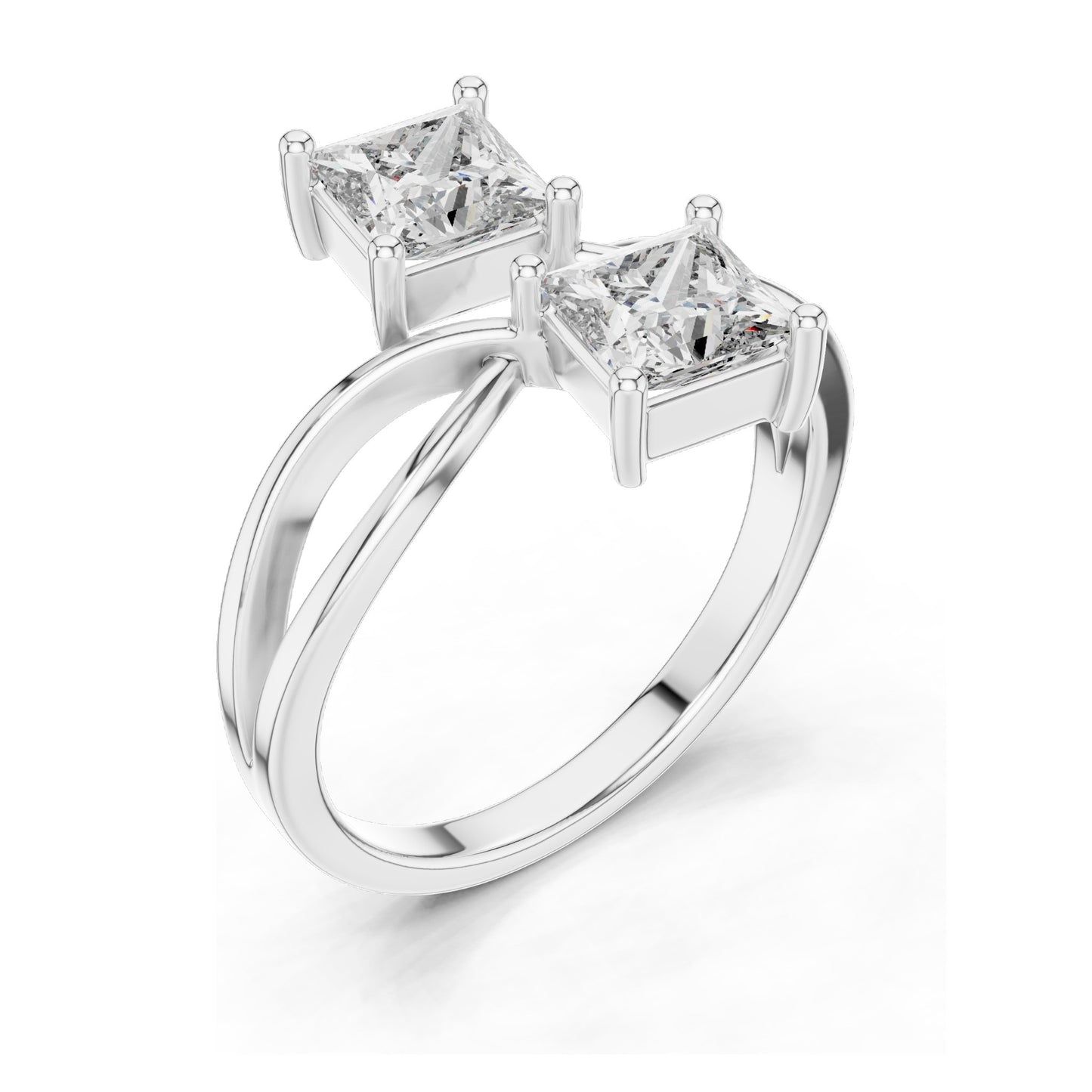 1.30 CT Princess Cut Lab Diamond Double Stone Ring | VVS-VS EF Clarity | 18KT, 14KT, 10KT Gold & 925 Silver | Rose, Yellow, White Gold & Moissanite Options