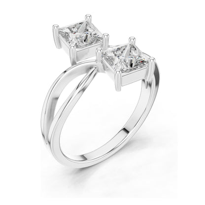 1.30 CT Princess Cut Lab Diamond Double Stone Ring | VVS-VS EF Clarity | 18KT, 14KT, 10KT Gold & 925 Silver | Rose, Yellow, White Gold & Moissanite Options