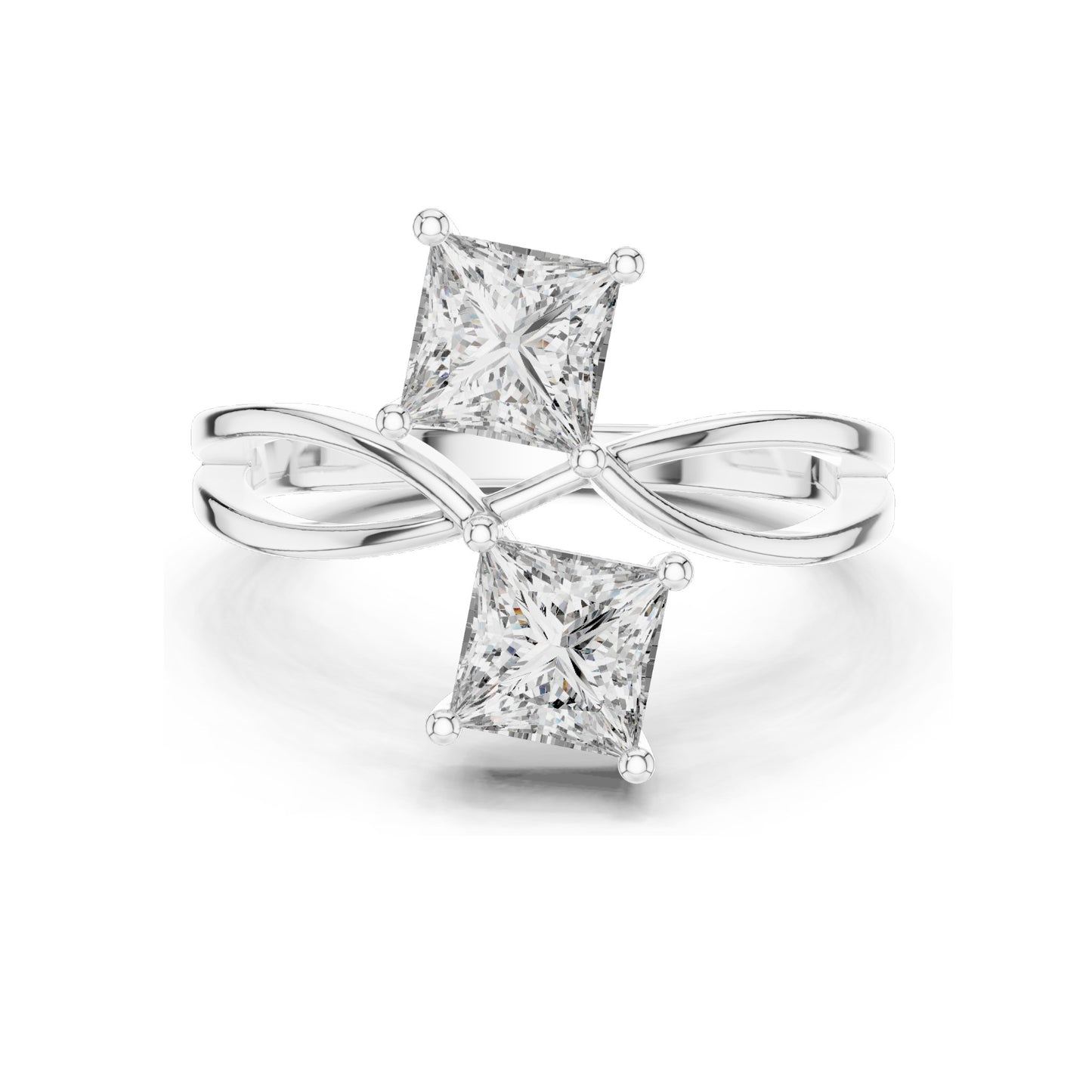 1.30 CT Princess Cut Lab Diamond Double Stone Ring | VVS-VS EF Clarity | 18KT, 14KT, 10KT Gold & 925 Silver | Rose, Yellow, White Gold & Moissanite Options