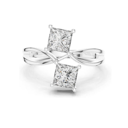 1.30 CT Princess Cut Lab Diamond Double Stone Ring | VVS-VS EF Clarity | 18KT, 14KT, 10KT Gold & 925 Silver | Rose, Yellow, White Gold & Moissanite Options