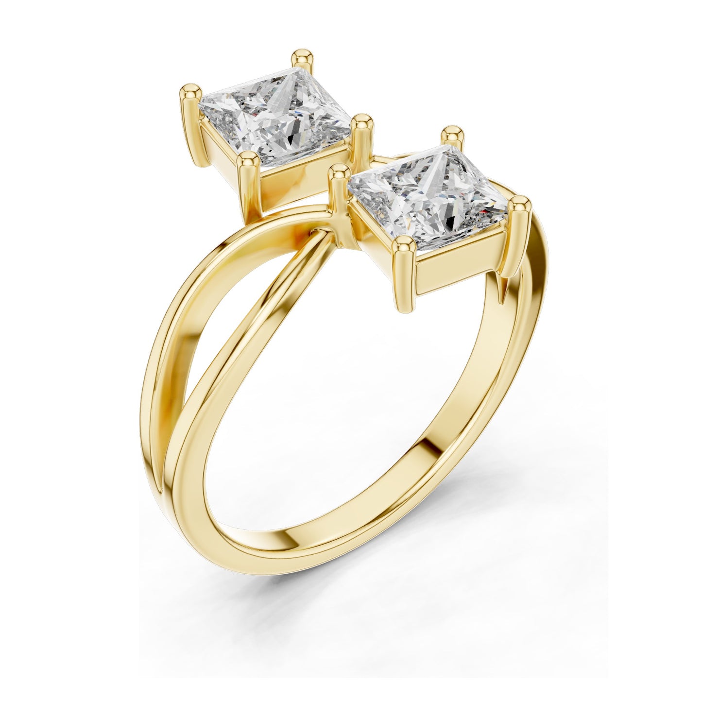 1.30 CT Princess Cut Lab Diamond Double Stone Ring | VVS-VS EF Clarity | 18KT, 14KT, 10KT Gold & 925 Silver | Rose, Yellow, White Gold & Moissanite Options