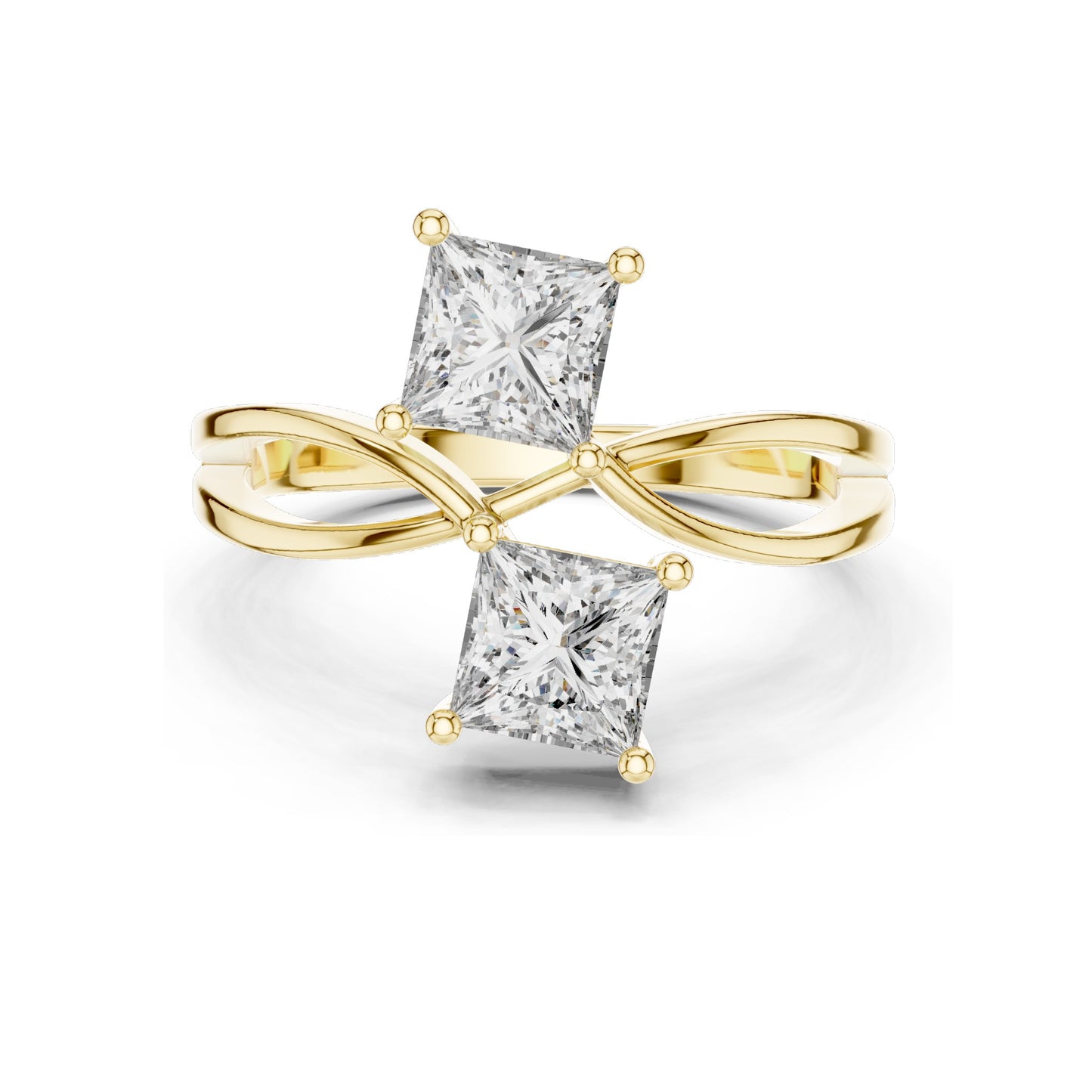 1.30 CT Princess Cut Lab Diamond Double Stone Ring | VVS-VS EF Clarity | 18KT, 14KT, 10KT Gold & 925 Silver | Rose, Yellow, White Gold & Moissanite Options