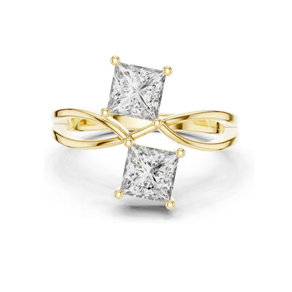 1.30 CT Princess Cut Lab Diamond Double Stone Ring | VVS-VS EF Clarity | 18KT, 14KT, 10KT Gold & 925 Silver | Rose, Yellow, White Gold & Moissanite Options