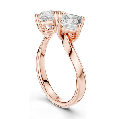 0.90 CT Princess Cut Lab Diamond Two-Stone Ring for Women | VVS-VS EF Clarity | 18KT, 14KT, 10KT Gold & 925 Silver | Rose, Yellow, White Gold & Moissanite Options