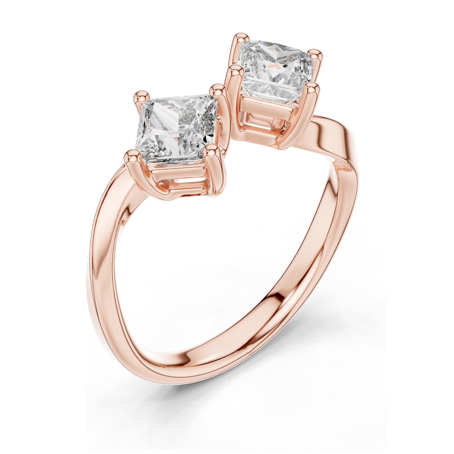 0.90 CT Princess Cut Lab Diamond Two-Stone Ring for Women | VVS-VS EF Clarity | 18KT, 14KT, 10KT Gold & 925 Silver | Rose, Yellow, White Gold & Moissanite Options