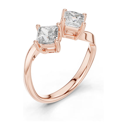 0.90 CT Princess Cut Lab Diamond Two-Stone Ring for Women | VVS-VS EF Clarity | 18KT, 14KT, 10KT Gold & 925 Silver | Rose, Yellow, White Gold & Moissanite Options