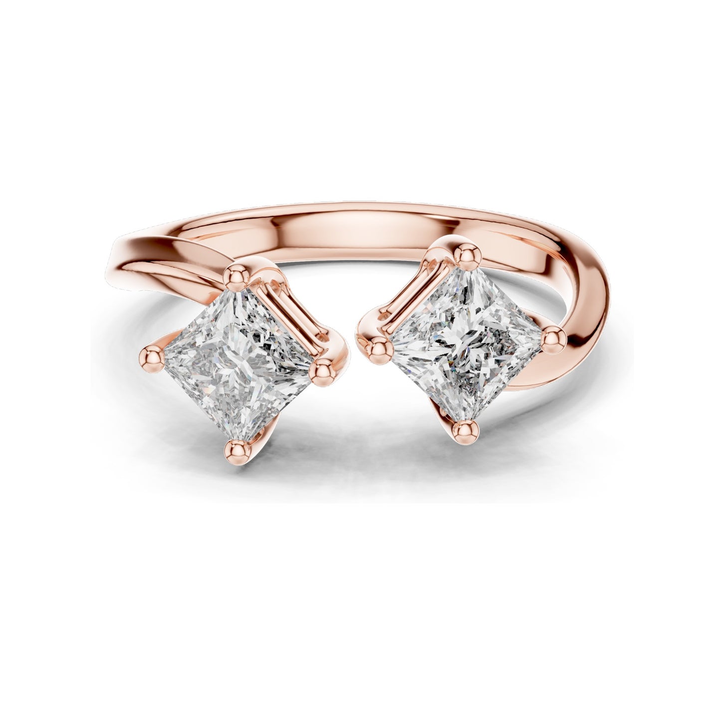 0.90 CT Princess Cut Lab Diamond Two-Stone Ring for Women | VVS-VS EF Clarity | 18KT, 14KT, 10KT Gold & 925 Silver | Rose, Yellow, White Gold & Moissanite Options