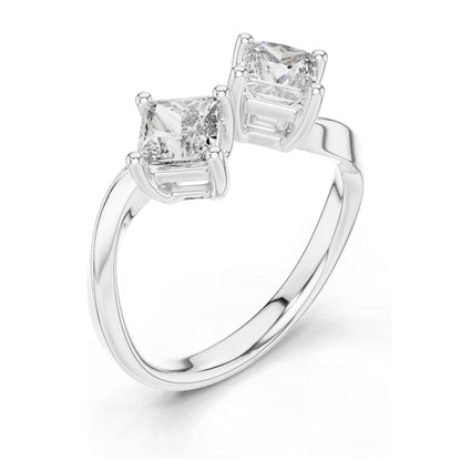 0.90 CT Princess Cut Lab Diamond Two-Stone Ring for Women | VVS-VS EF Clarity | 18KT, 14KT, 10KT Gold & 925 Silver | Rose, Yellow, White Gold & Moissanite Options
