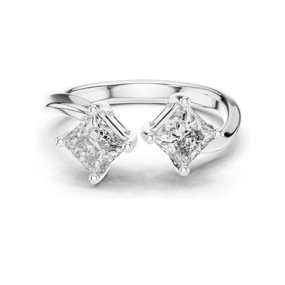 0.90 CT Princess Cut Lab Diamond Two-Stone Ring for Women | VVS-VS EF Clarity | 18KT, 14KT, 10KT Gold & 925 Silver | Rose, Yellow, White Gold & Moissanite Options