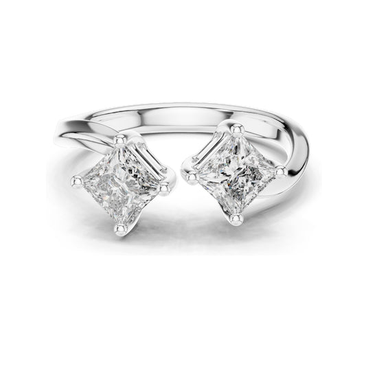 0.90 CT Princess Cut Lab Diamond Two-Stone Ring for Women | VVS-VS EF Clarity | 18KT, 14KT, 10KT Gold & 925 Silver | Rose, Yellow, White Gold & Moissanite Options
