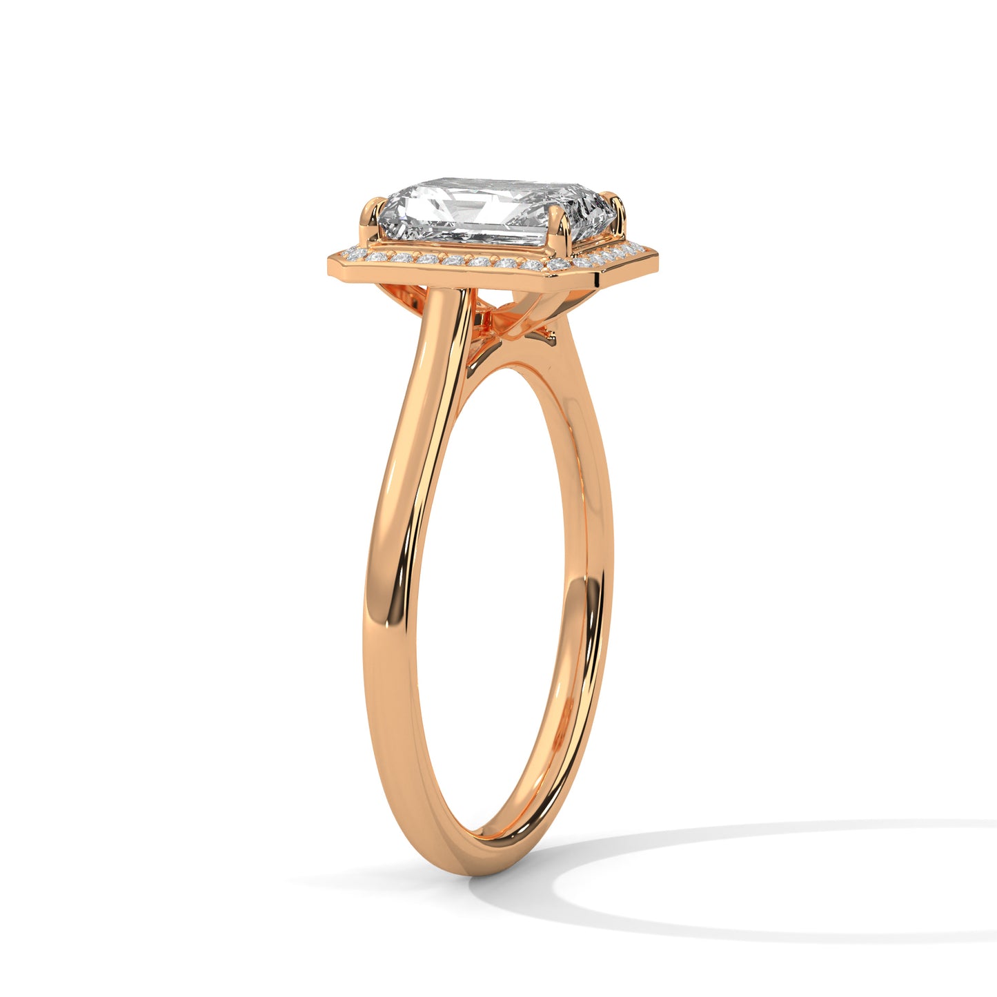 Emerald Cut Lab Diamond Halo Engagement Ring – 2ct Center VVS Clarity – Solid Gold in Rose, Yellow, or White – Vintage Style Bridal Ring