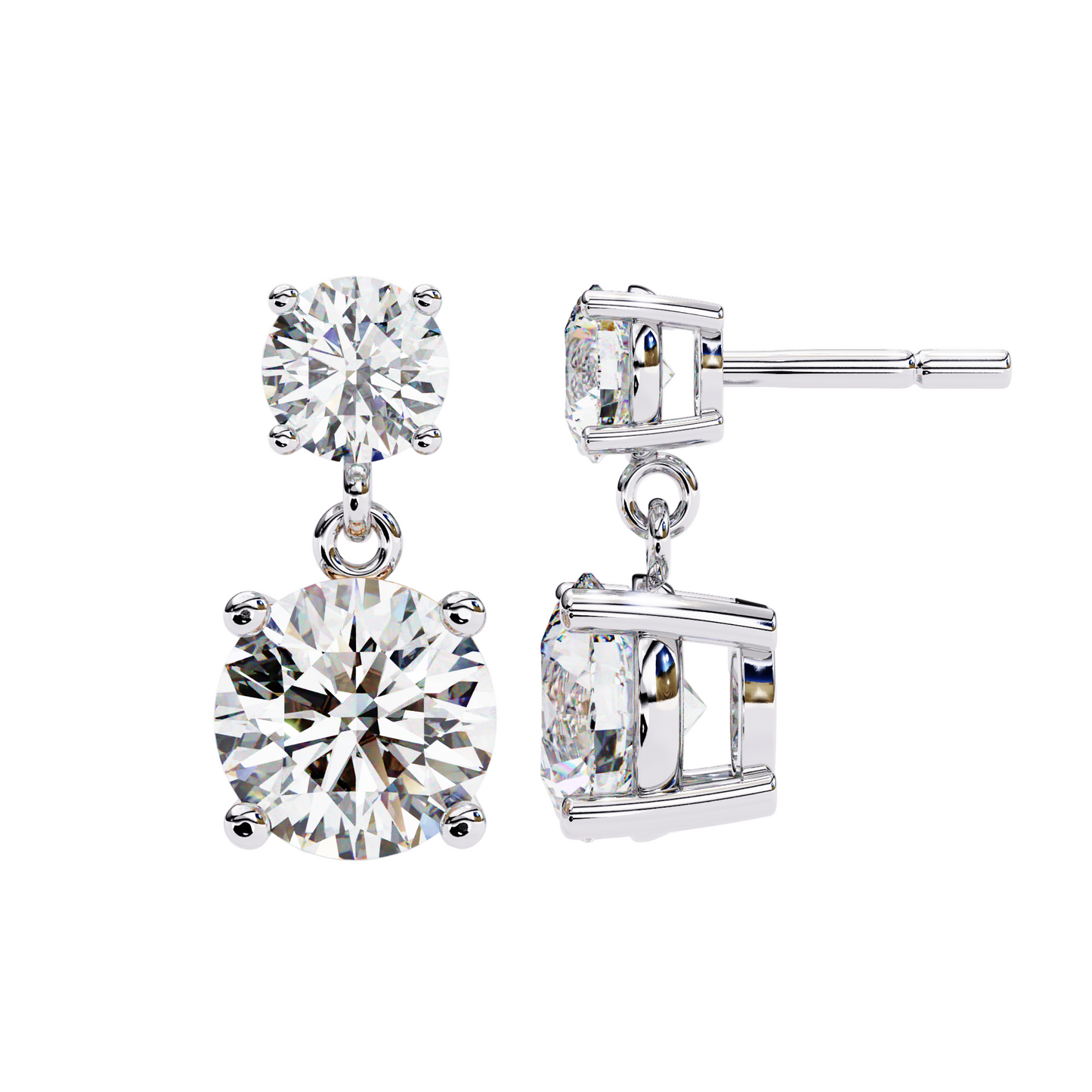 4ct Total Lab Diamond Drop Earrings | 1.50ct + 0.50ct Solitaire in 10K 14K 18K Gold or 925 Silver | Elegant Dangle Bridal Earrings