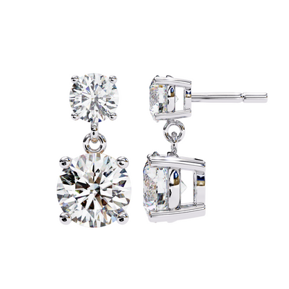 4ct Total Lab Diamond Drop Earrings | 1.50ct + 0.50ct Solitaire in 10K 14K 18K Gold or 925 Silver | Elegant Dangle Bridal Earrings