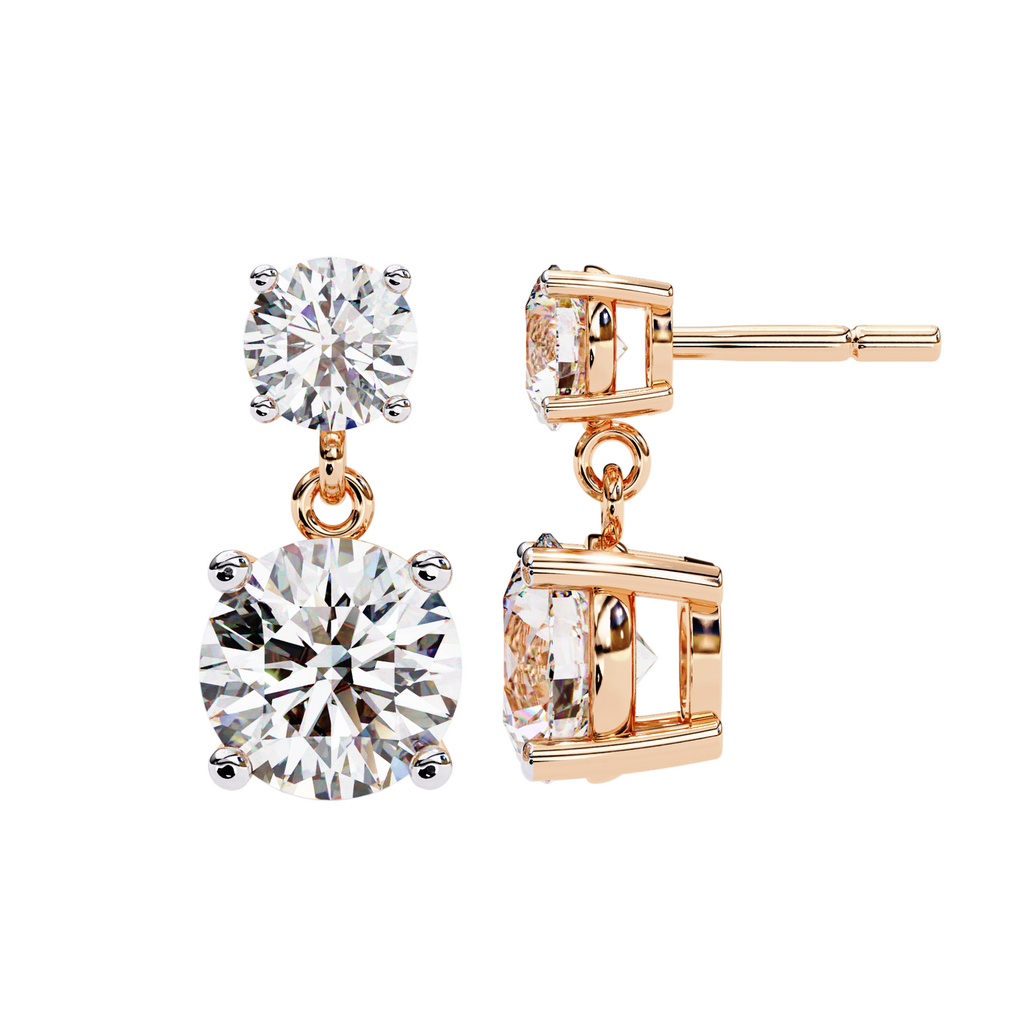 4ct Total Lab Diamond Drop Earrings | 1.50ct + 0.50ct Solitaire in 10K 14K 18K Gold or 925 Silver | Elegant Dangle Bridal Earrings