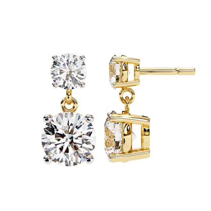 4ct Total Lab Diamond Drop Earrings | 1.50ct + 0.50ct Solitaire in 10K 14K 18K Gold or 925 Silver | Elegant Dangle Bridal Earrings