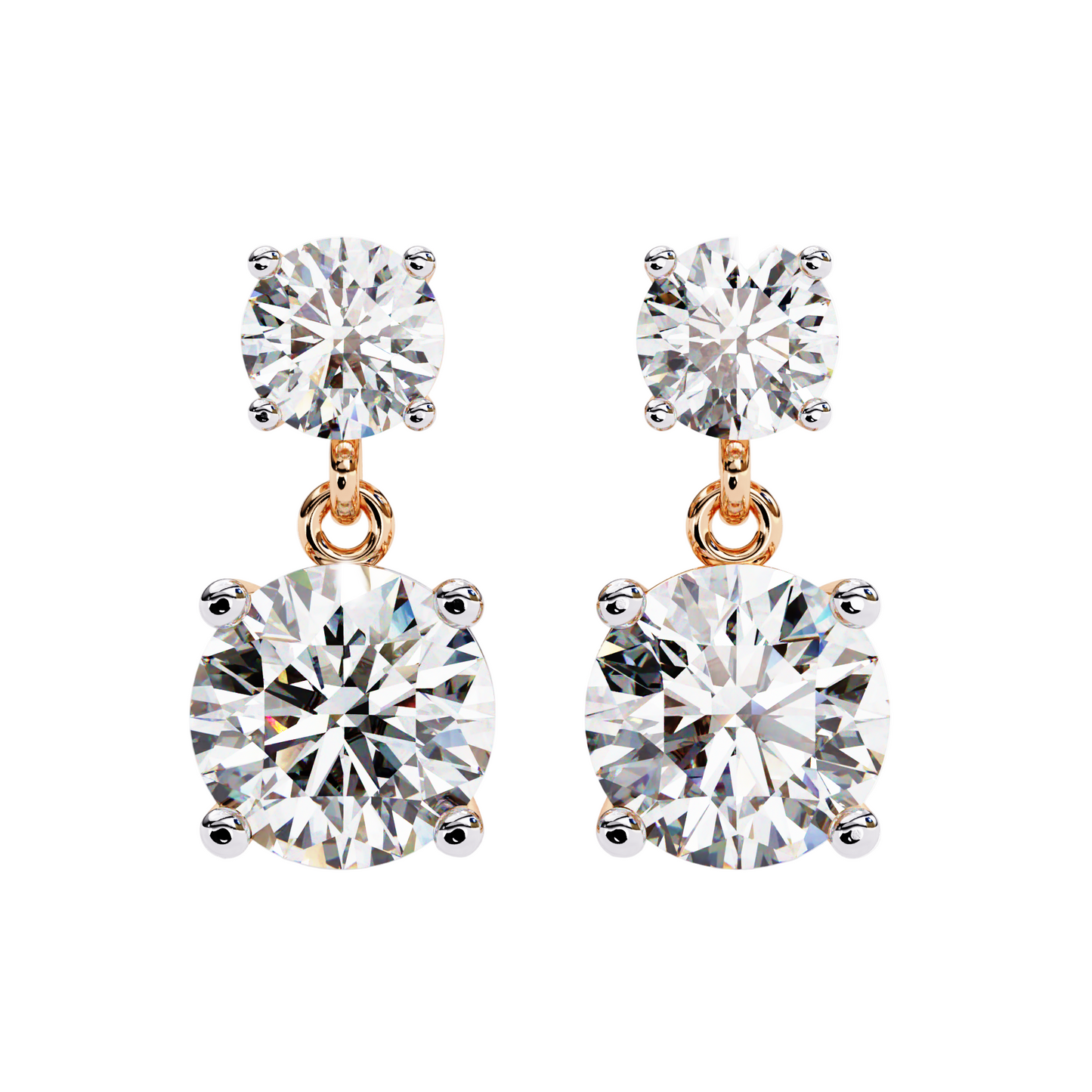 4ct Total Lab Diamond Drop Earrings | 1.50ct + 0.50ct Solitaire in 10K 14K 18K Gold or 925 Silver | Elegant Dangle Bridal Earrings