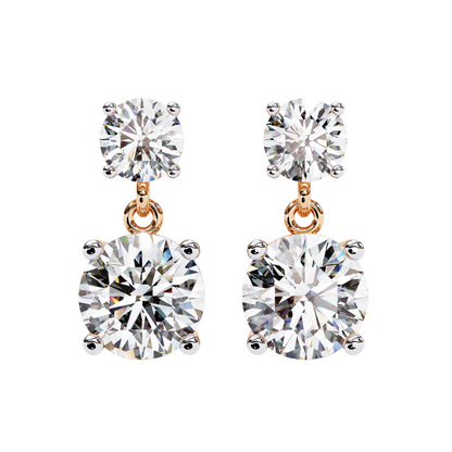 4ct Total Lab Diamond Drop Earrings | 1.50ct + 0.50ct Solitaire in 10K 14K 18K Gold or 925 Silver | Elegant Dangle Bridal Earrings