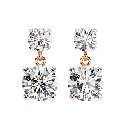 4ct Total Lab Diamond Drop Earrings | 1.50ct + 0.50ct Solitaire in 10K 14K 18K Gold or 925 Silver | Elegant Dangle Bridal Earrings