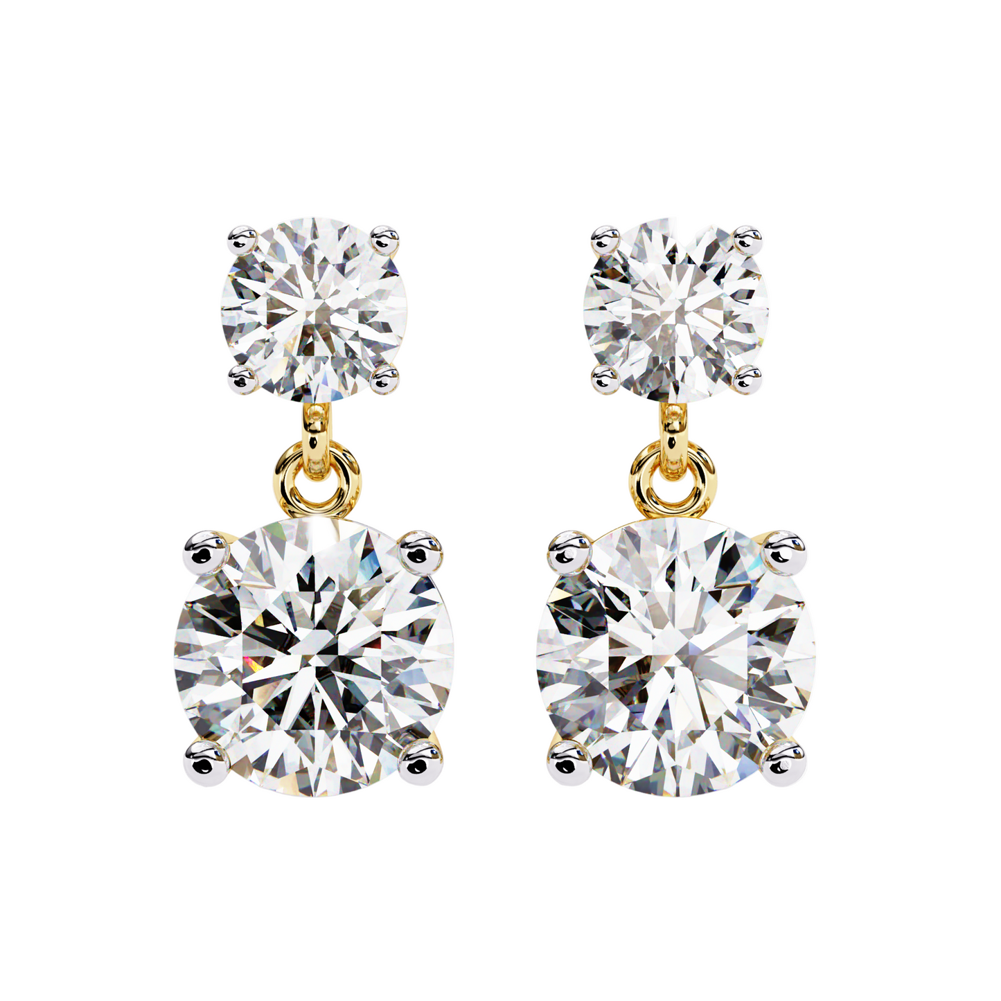 4ct Total Lab Diamond Drop Earrings | 1.50ct + 0.50ct Solitaire in 10K 14K 18K Gold or 925 Silver | Elegant Dangle Bridal Earrings