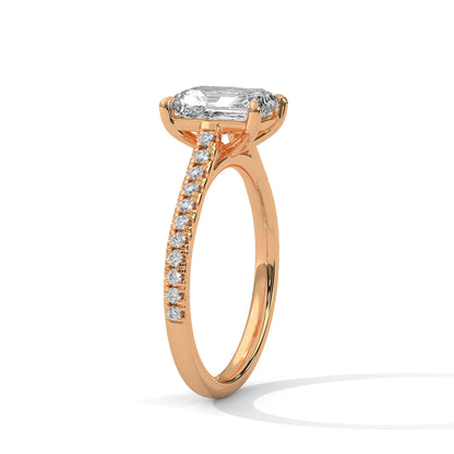 Emerald Cut Lab Diamond Engagement Ring–2ct Solitaire with Pave Band | 14K/18K/10K Yellow/Rose/White Gold | Elegant Lab Grown Diamond Ring