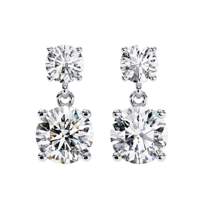 4ct Total Lab Diamond Drop Earrings | 1.50ct + 0.50ct Solitaire in 10K 14K 18K Gold or 925 Silver | Elegant Dangle Bridal Earrings