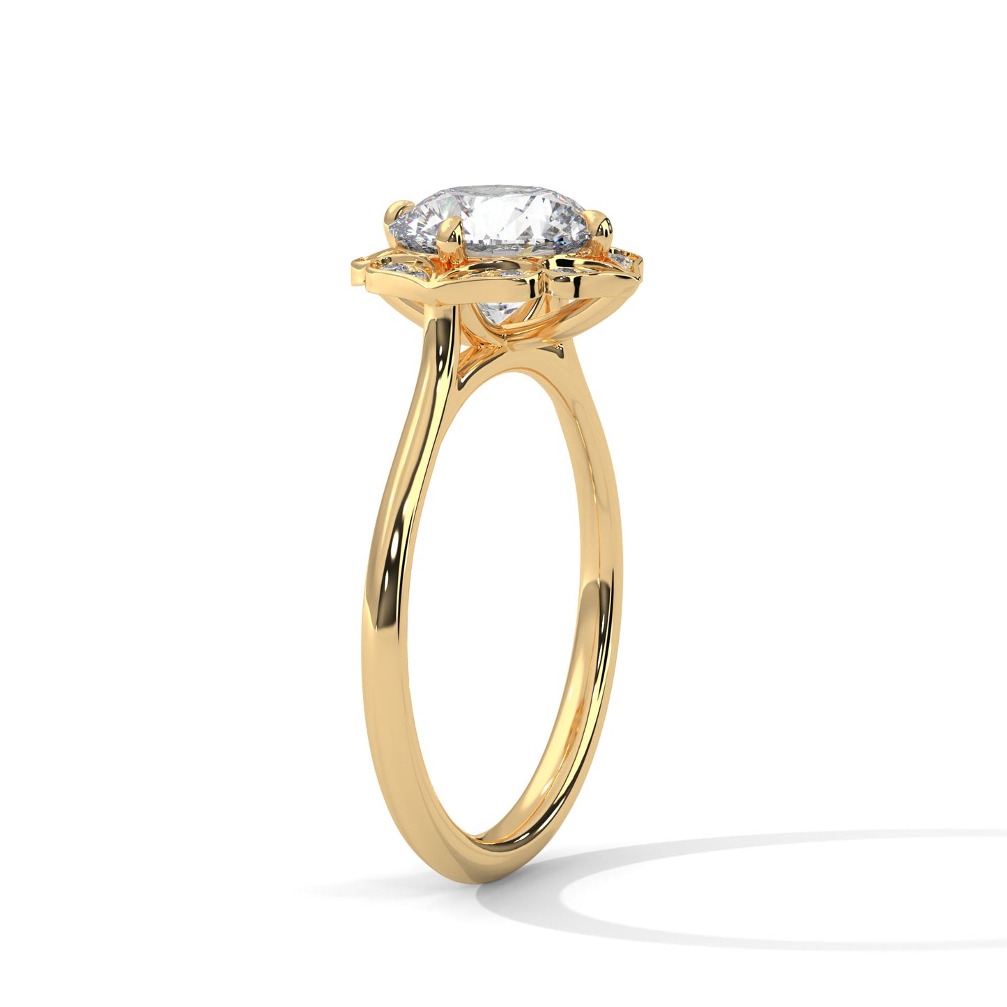 Floral Halo 2ct Round Lab Diamond Ring – Yellow/Rose/White Gold | Vintage Style Engagement Ring | VVS Clarity Lab Grown Solitaire