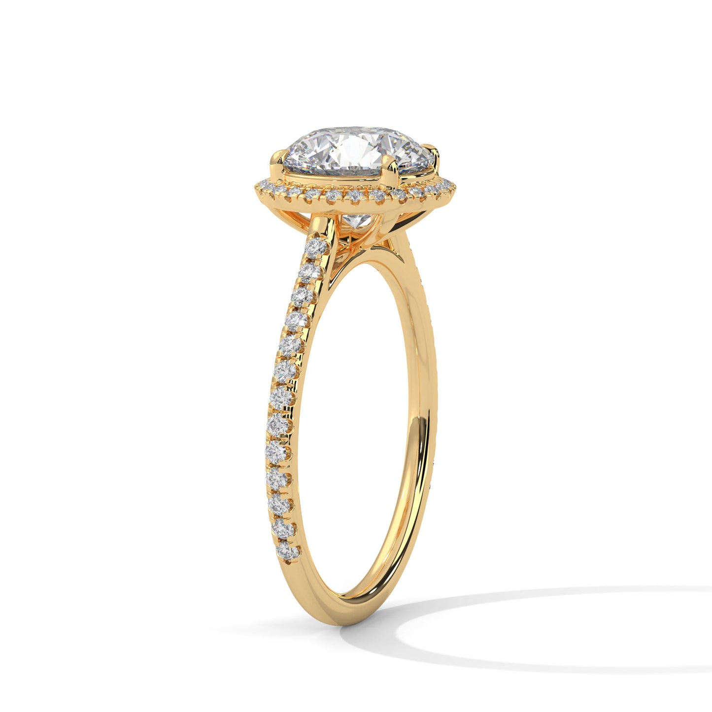 2ct Round Lab Diamond Halo Engagement Ring | VVS Clarity | Solid Gold Ring in Yellow, Rose & White | Lab Diamond Side Stones | Maz Jewels