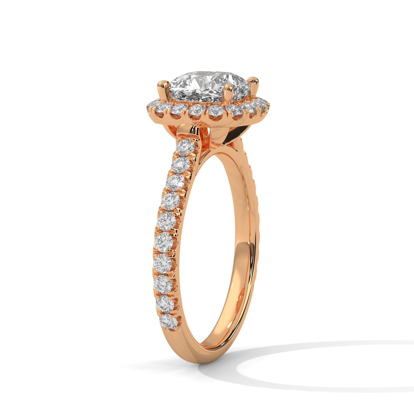 Cushion Cut Lab Diamond Halo Engagement Ring | 2ct Center | Solid Gold | Dainty Pave Diamond Ring | Yellow, Rose & White Gold