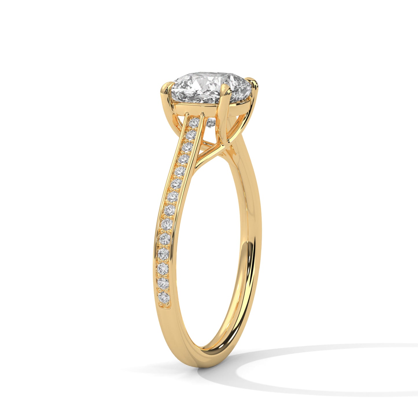 2ct Cushion Cut Lab Diamond Engagement Ring with Pave Band | Solid Gold Solitaire Ring in Yellow, Rose & White Gold | VVS Clarity