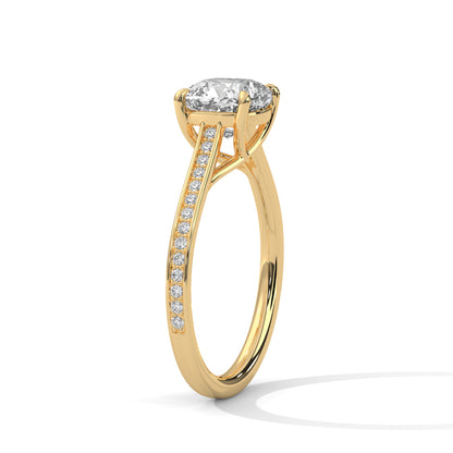 2ct Cushion Cut Lab Diamond Engagement Ring with Pave Band | Solid Gold Solitaire Ring in Yellow, Rose & White Gold | VVS Clarity