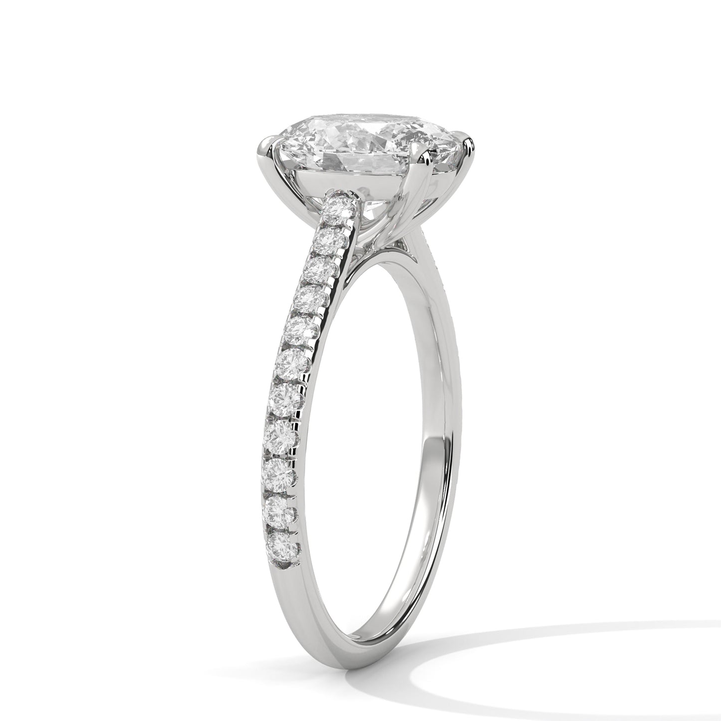 Oval Cut Diamond Engagement Ring with Pave Band – 10K, 14K, 18K White, Yellow & Rose Gold