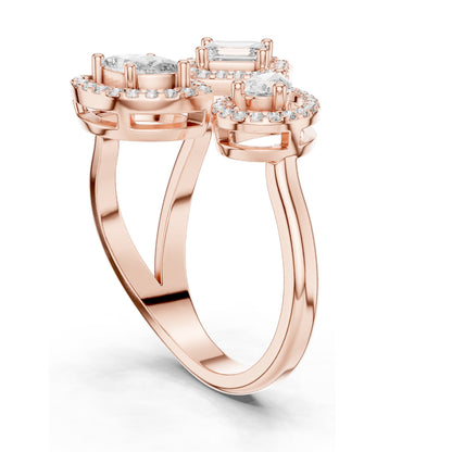 0.92 CT Lab Diamond Three-Stone Ring for Women | VVS-VS EF Clarity | Emerald, Pear & Oval Cut with Halo Setting | 18KT, 14KT, 10KT Gold & 925 Silver | Rose, Yellow, White Gold & Moissanite Options