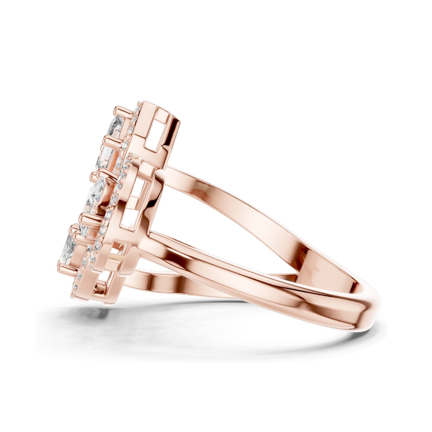 0.92 CT Lab Diamond Three-Stone Ring for Women | VVS-VS EF Clarity | Emerald, Pear & Oval Cut with Halo Setting | 18KT, 14KT, 10KT Gold & 925 Silver | Rose, Yellow, White Gold & Moissanite Options