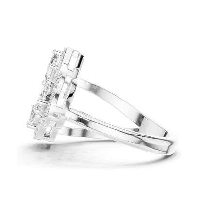 0.92 CT Lab Diamond Three-Stone Ring for Women | VVS-VS EF Clarity | Emerald, Pear & Oval Cut with Halo Setting | 18KT, 14KT, 10KT Gold & 925 Silver | Rose, Yellow, White Gold & Moissanite Options