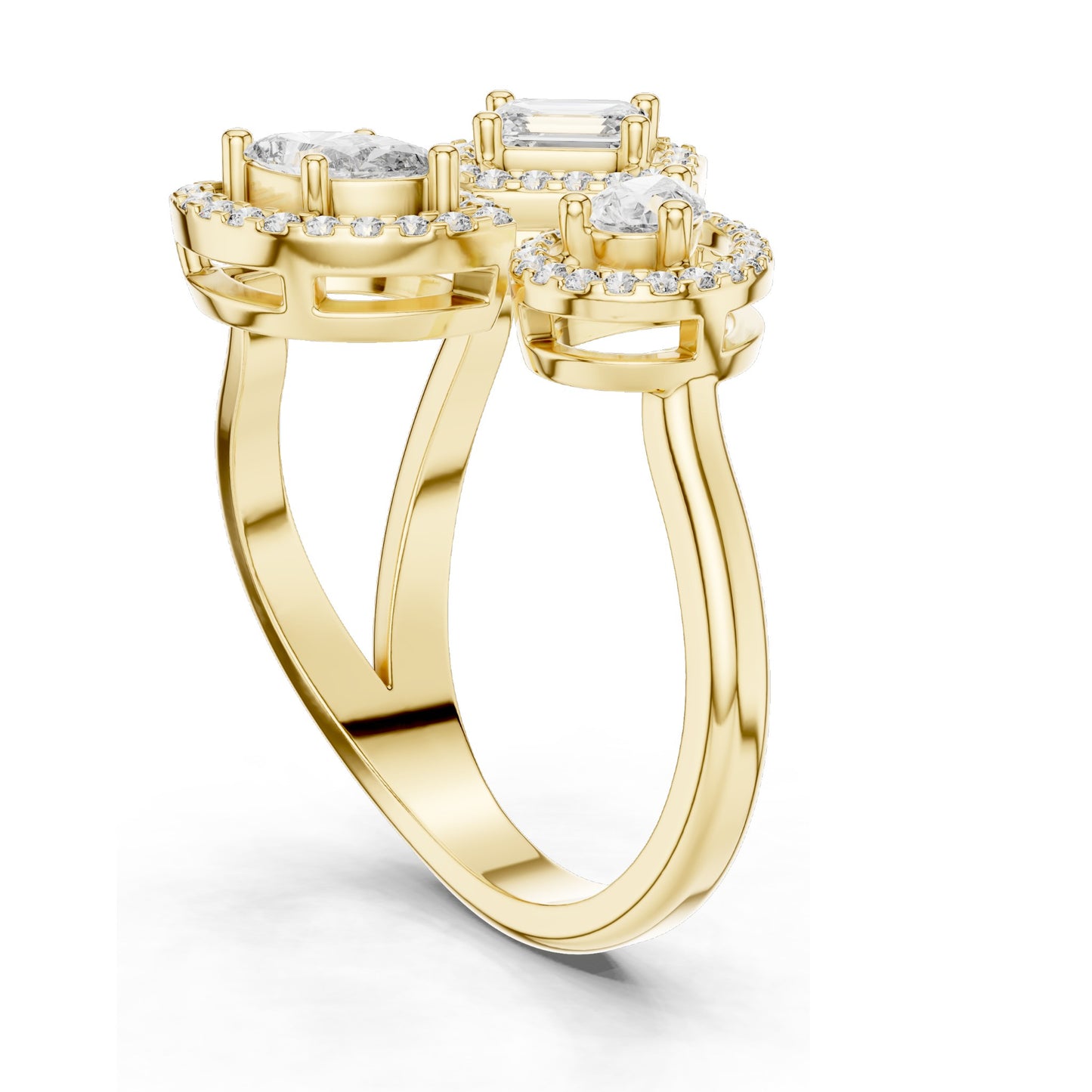 0.92 CT Lab Diamond Three-Stone Ring for Women | VVS-VS EF Clarity | Emerald, Pear & Oval Cut with Halo Setting | 18KT, 14KT, 10KT Gold & 925 Silver | Rose, Yellow, White Gold & Moissanite Options