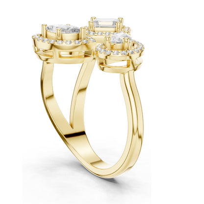 0.92 CT Lab Diamond Three-Stone Ring for Women | VVS-VS EF Clarity | Emerald, Pear & Oval Cut with Halo Setting | 18KT, 14KT, 10KT Gold & 925 Silver | Rose, Yellow, White Gold & Moissanite Options