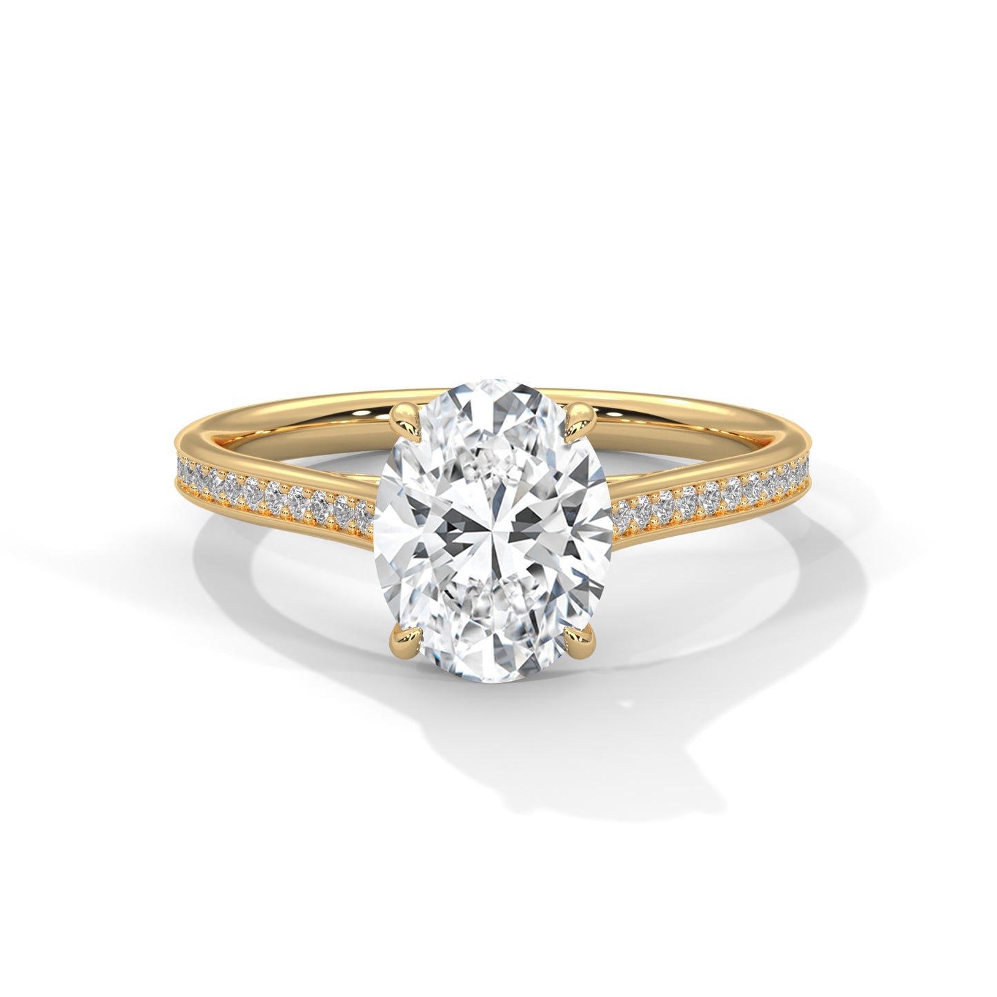 Oval Cut Lab Diamond Engagement Ring – Solitaire with Side Stones – Available in 14K, 18K, 10K Gold & 925 Silver | Custom Gold Colors