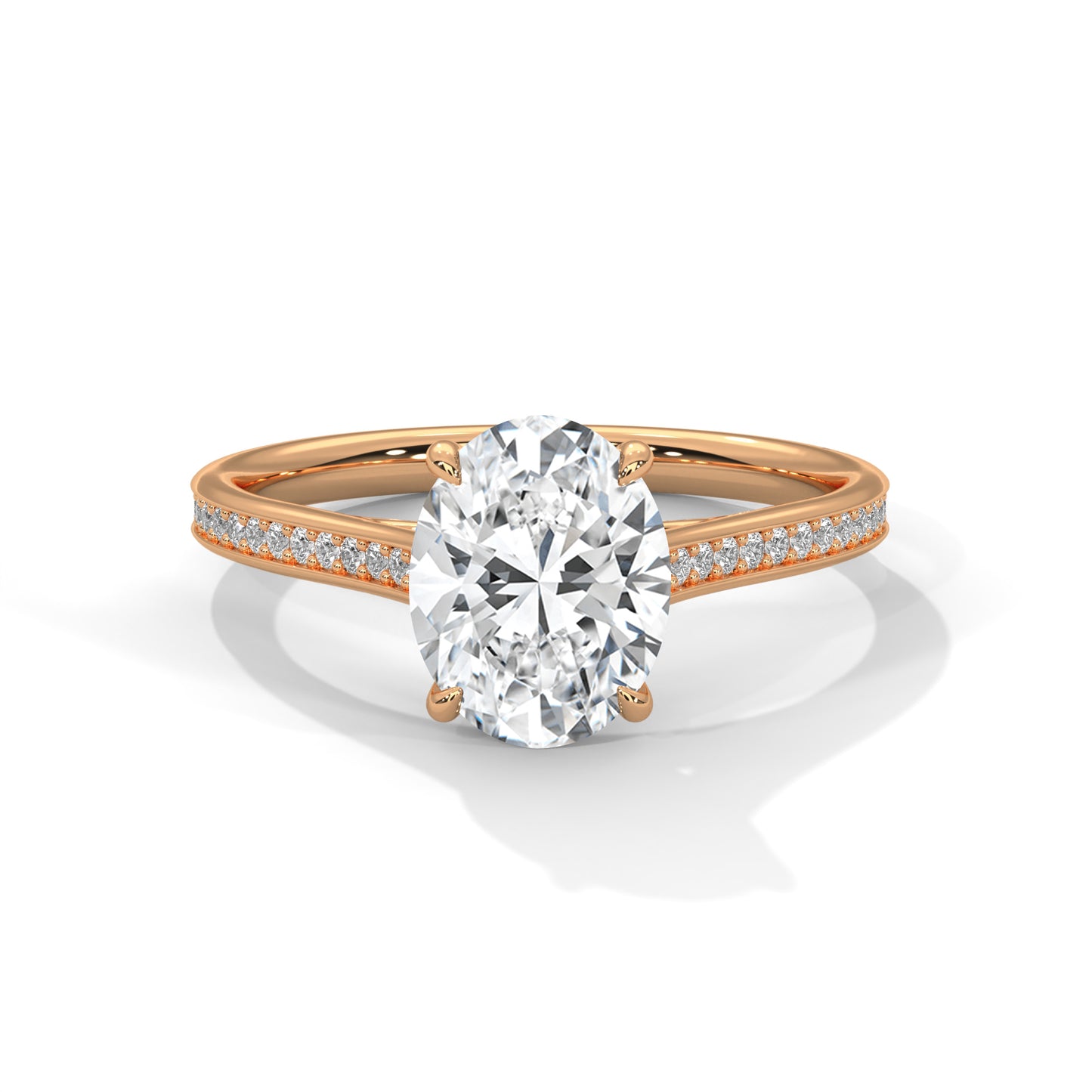Oval Cut Lab Diamond Engagement Ring – Solitaire with Side Stones – Available in 14K, 18K, 10K Gold & 925 Silver | Custom Gold Colors