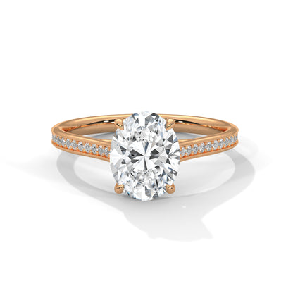 Oval Cut Lab Diamond Engagement Ring – Solitaire with Side Stones – Available in 14K, 18K, 10K Gold & 925 Silver | Custom Gold Colors