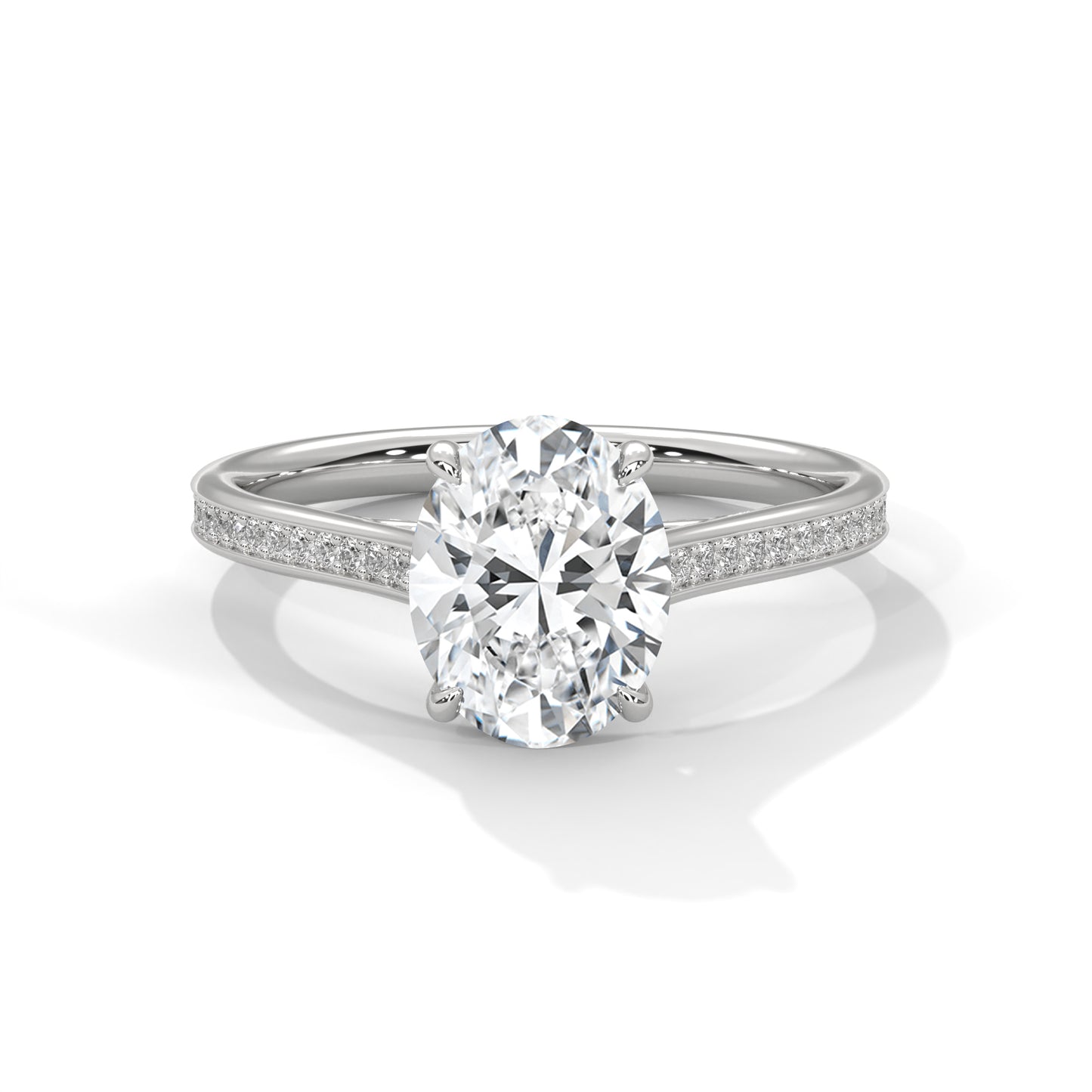 Oval Cut Lab Diamond Engagement Ring – Solitaire with Side Stones – Available in 14K, 18K, 10K Gold & 925 Silver | Custom Gold Colors