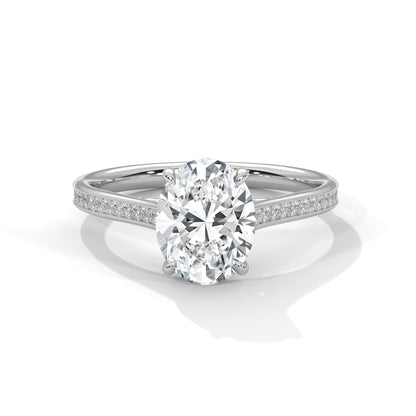 Oval Cut Lab Diamond Engagement Ring – Solitaire with Side Stones – Available in 14K, 18K, 10K Gold & 925 Silver | Custom Gold Colors