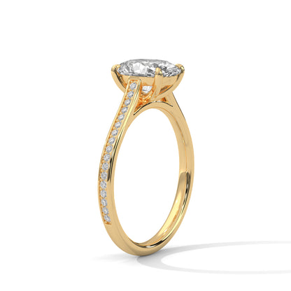 Oval Cut Lab Diamond Engagement Ring – Solitaire with Side Stones – Available in 14K, 18K, 10K Gold & 925 Silver | Custom Gold Colors