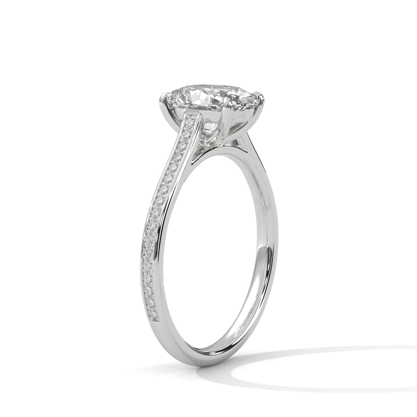 Oval Cut Lab Diamond Engagement Ring – Solitaire with Side Stones – Available in 14K, 18K, 10K Gold & 925 Silver | Custom Gold Colors