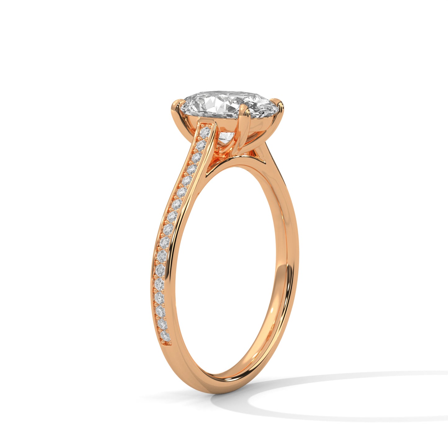 Oval Cut Lab Diamond Engagement Ring – Solitaire with Side Stones – Available in 14K, 18K, 10K Gold & 925 Silver | Custom Gold Colors
