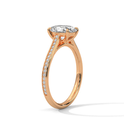 Oval Cut Lab Diamond Engagement Ring – Solitaire with Side Stones – Available in 14K, 18K, 10K Gold & 925 Silver | Custom Gold Colors